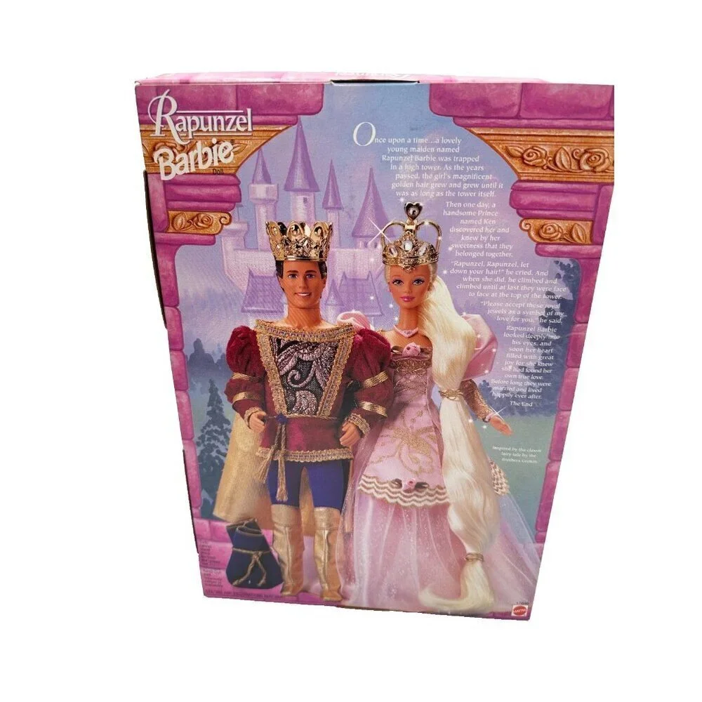 NRFB Vintage 1997 Rapunzel Barbie Doll #17646 Long Blonde Hair Pink Dress/Gown